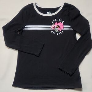 Justice Black Long Sleeve Tee with Pink Floral Accent